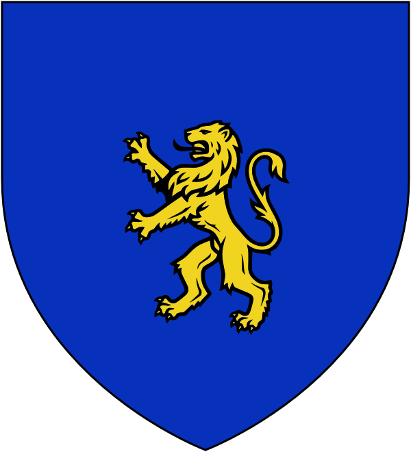 A gold lion rampant on a blue shield