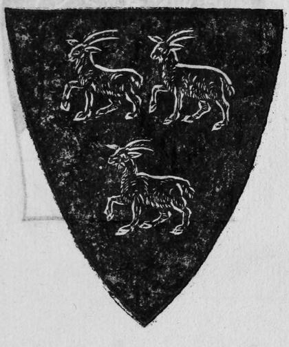 A shield Sable, three goats Argent.