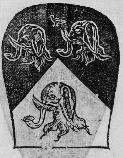 A shield bearing on a chevron three heads wreathed with serpents.
