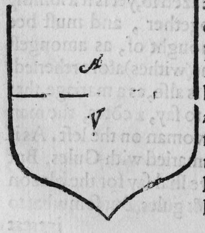 A shield parted per fesse, marked A and V.