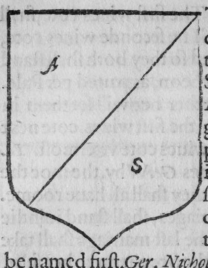 A shield parted per bend sinister, marked A and S.