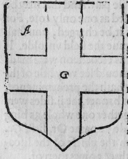 A shield bearing a cross, marked A and G.