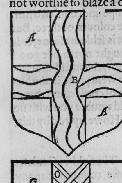A shield bearing a cross wavy, marked A, B, A.