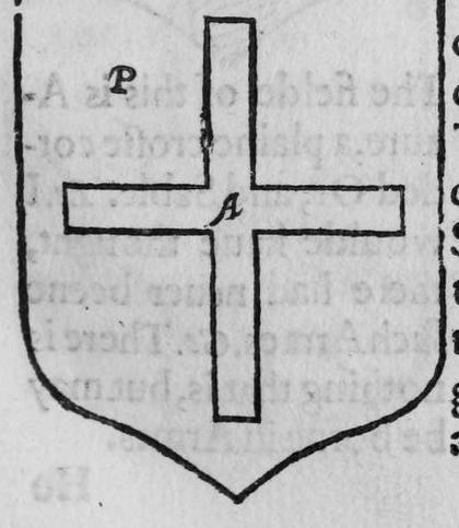 A shield bearing a cross humette, marked P and A.