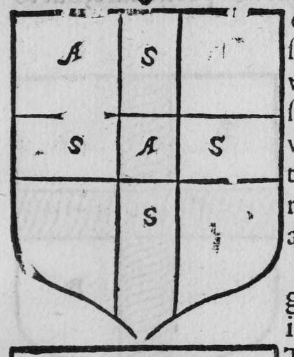 A shield with a cross parted and quartered, marked A, S, S, A, S.