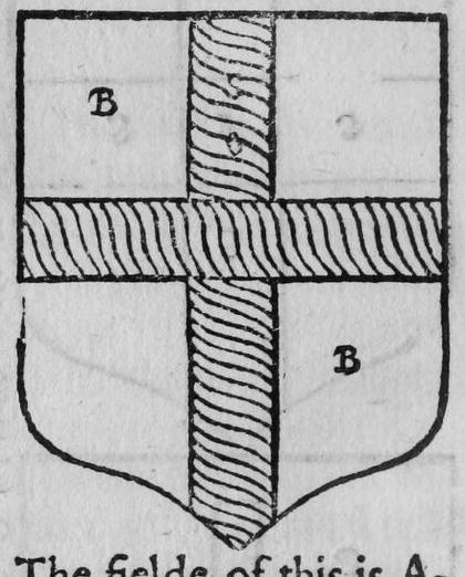 A shield bearing a cross corded, marked B, S, O, B, B.