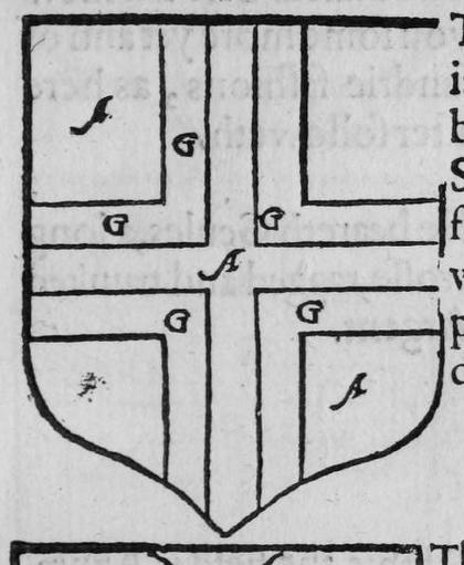 A shield bearing a cross of four batunes, marked A, G, G, G, A, G, A, A.