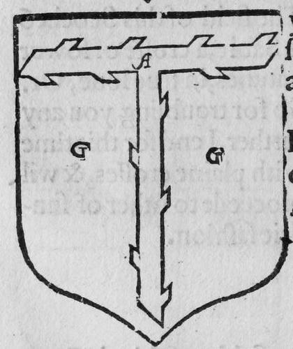 A shield bearing a cross portate, marked PR, B.
