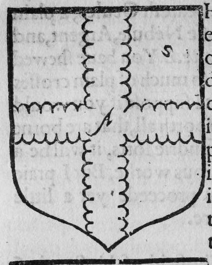A shield bearing a cross ragged and trunked, marked A, G, G.