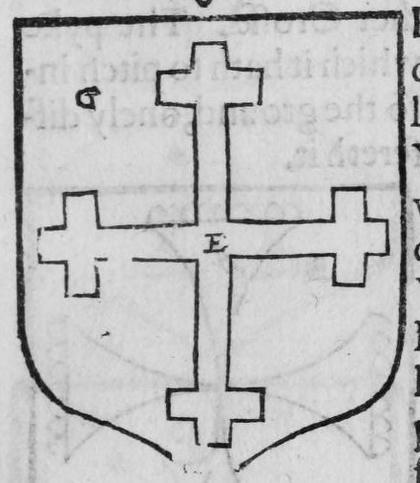 A shield bearing a cross crosslet, marked G, E.