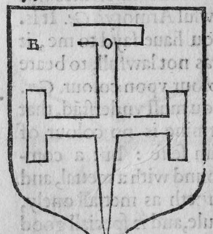 A shield bearing a cross botonee fitchee, marked A, S.
