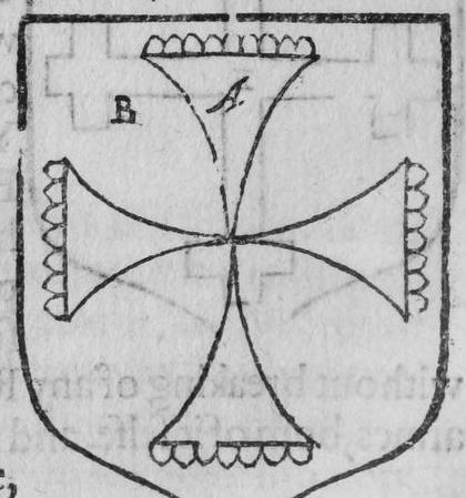 A shield bearing a cross formy vecked, marked B, A.