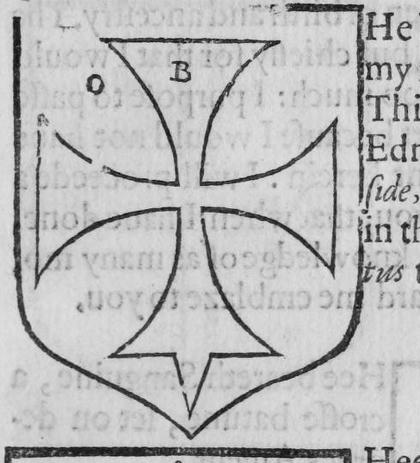 A shield bearing a cross formy fitchy, marked O, B.