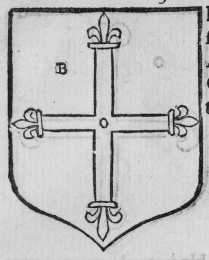 A shield bearing a cross flurt, marked B.