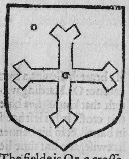 A shield bearing a cross furchy, marked O, G.