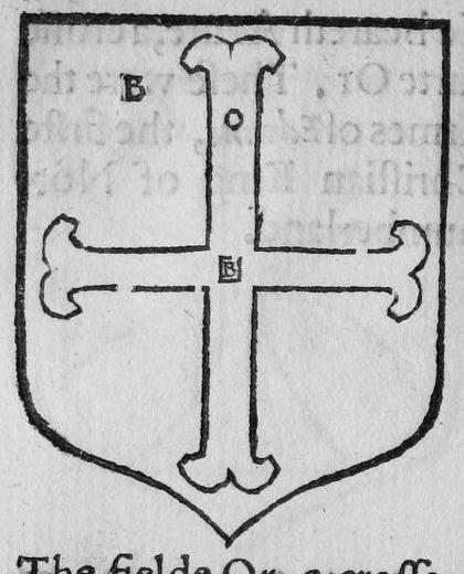 A shield bearing a cross sarcelled, marked B, O, B.