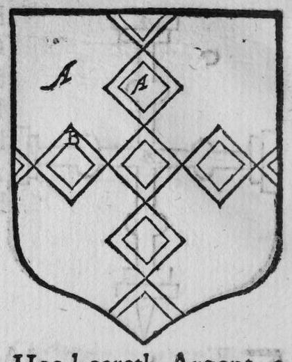 A shield bearing a cross mascoly voided, marked A, A.