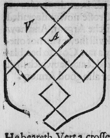 A shield bearing a cross mascoly, marked V, A.