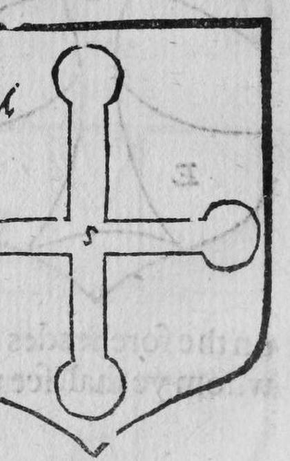 A shield bearing a cross pomel, marked A, S.