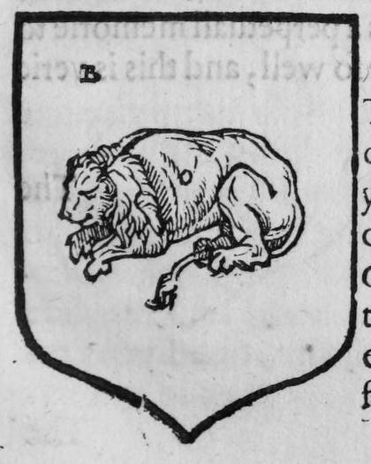 A shield Azure, a lion dormant, marked B.