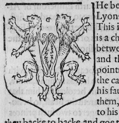 A shield Gules, two lions endorsed.