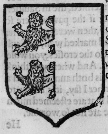 A shield Gules, two demi-lions passant guardant, marked G.