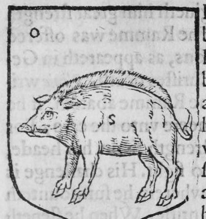 A shield Or, a boar, marked O, S.