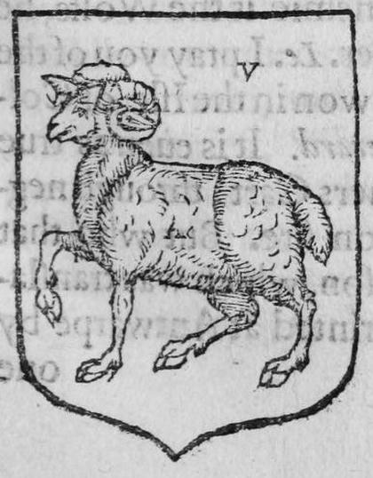 A shield Azure, a ram, marked V.