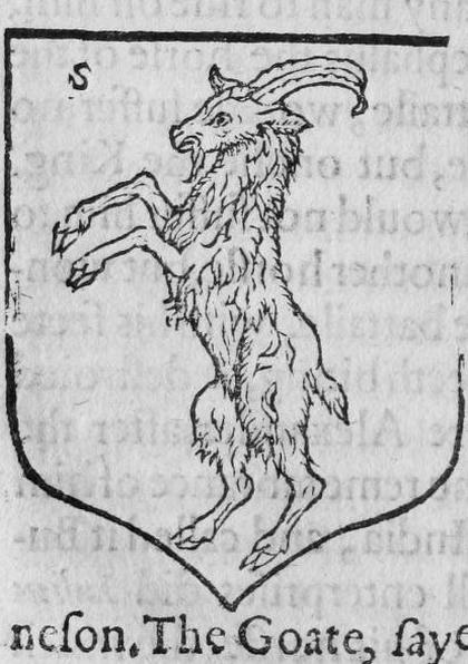 A shield Sable, a goat salient, marked S.