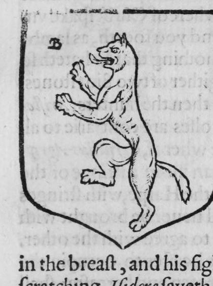 A shield Azure, a wolf salient, marked B.