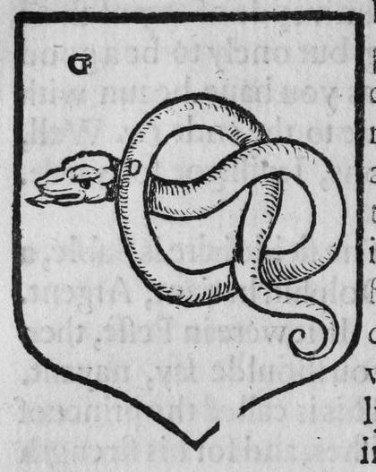 A shield Gules, a serpent nowed, marked G.