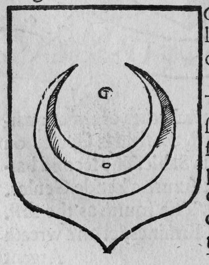 A shield Gules, a crescent, marked G.