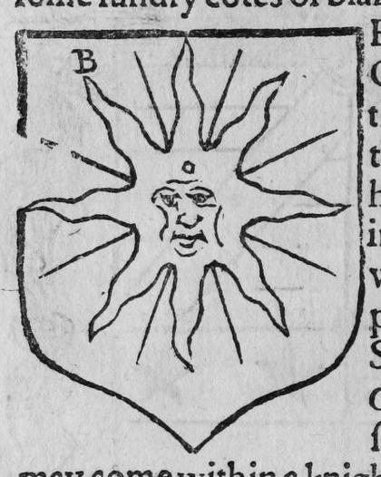 A shield Azure, a sun in splendour, marked B.
