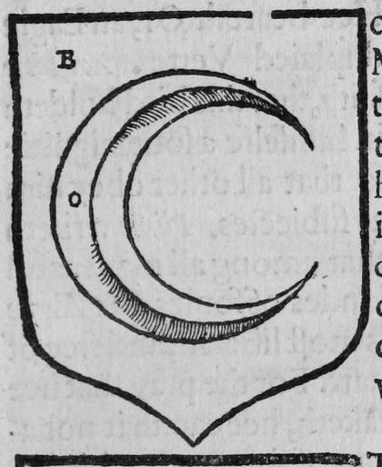 A shield Azure, a decrescent, marked B.
