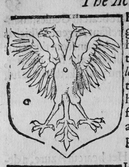 A shield Gules, a double-headed eagle displayed, marked G.