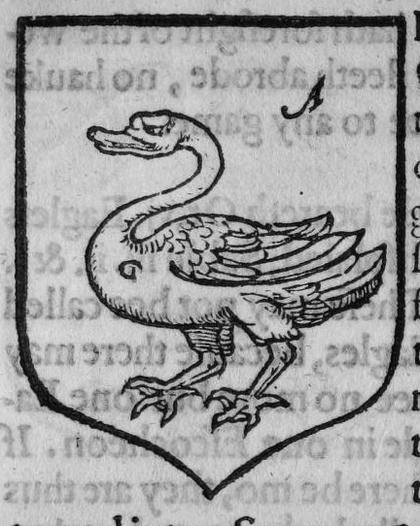 A shield Argent, a swan, marked A, G.