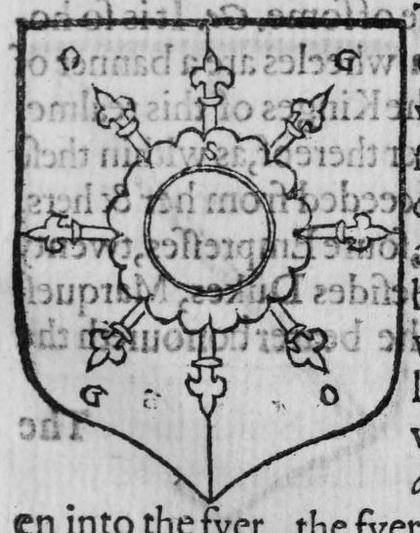 A shield quarterly, an escarbuncle, marked S, O, G, O.