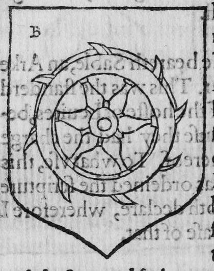 A shield Azure, a Katherine wheel, marked B.