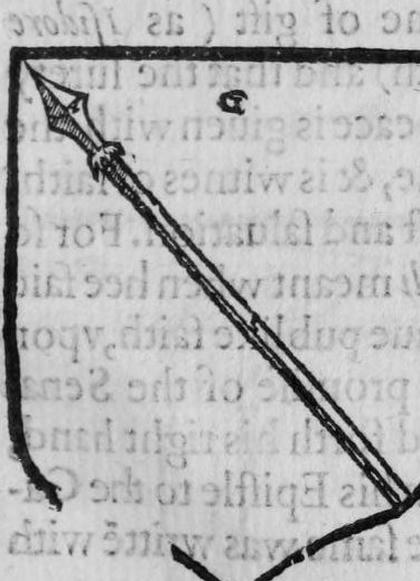A shield Gules, a lance, marked O.