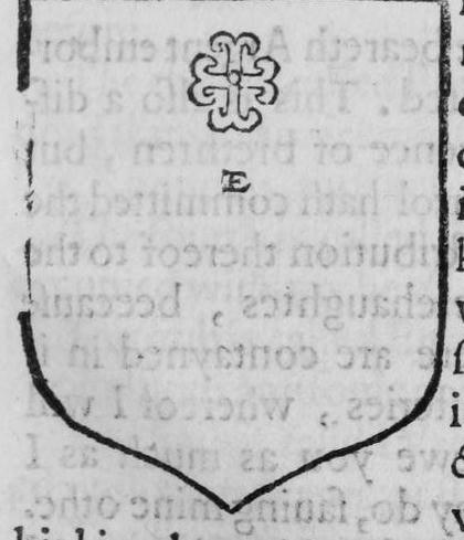 A shield Ermine, a cross moline, marked E.