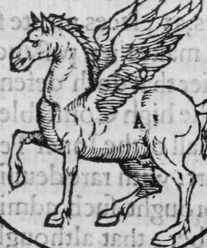 A shield Azure, a Pegasus, marked B, A.