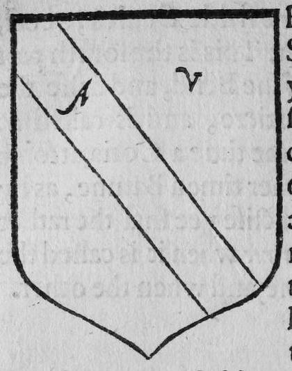 A shield Argent, a bend sinister, marked A, V.