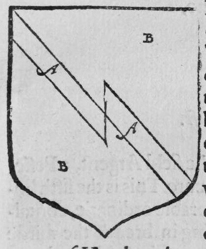 A shield Azure, a bend double daunce, marked B, A.
