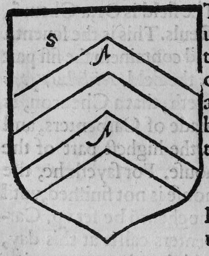 A shield Sable, two chevrons, marked S, A.