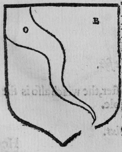 A shield Azure, a pile in bend, marked B, O.