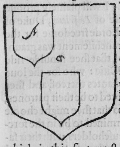 A shield Gules, three escutcheons, marked A, G.