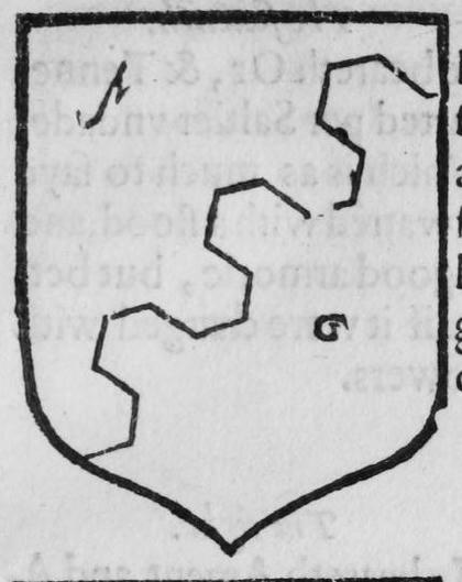 A shield party per bend sinister champain, marked A, G.