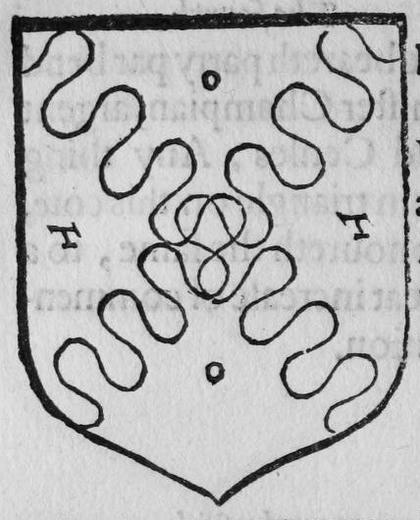 A shield Or and Tenne parted per saltire undee, marked O, T.