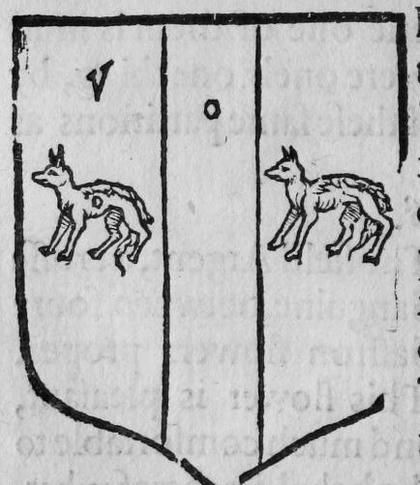 A shield Vert, a pale between two tigers, marked V, O.