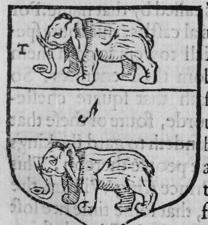 A shield Tenne, a fesse between two elephants, marked T, A.